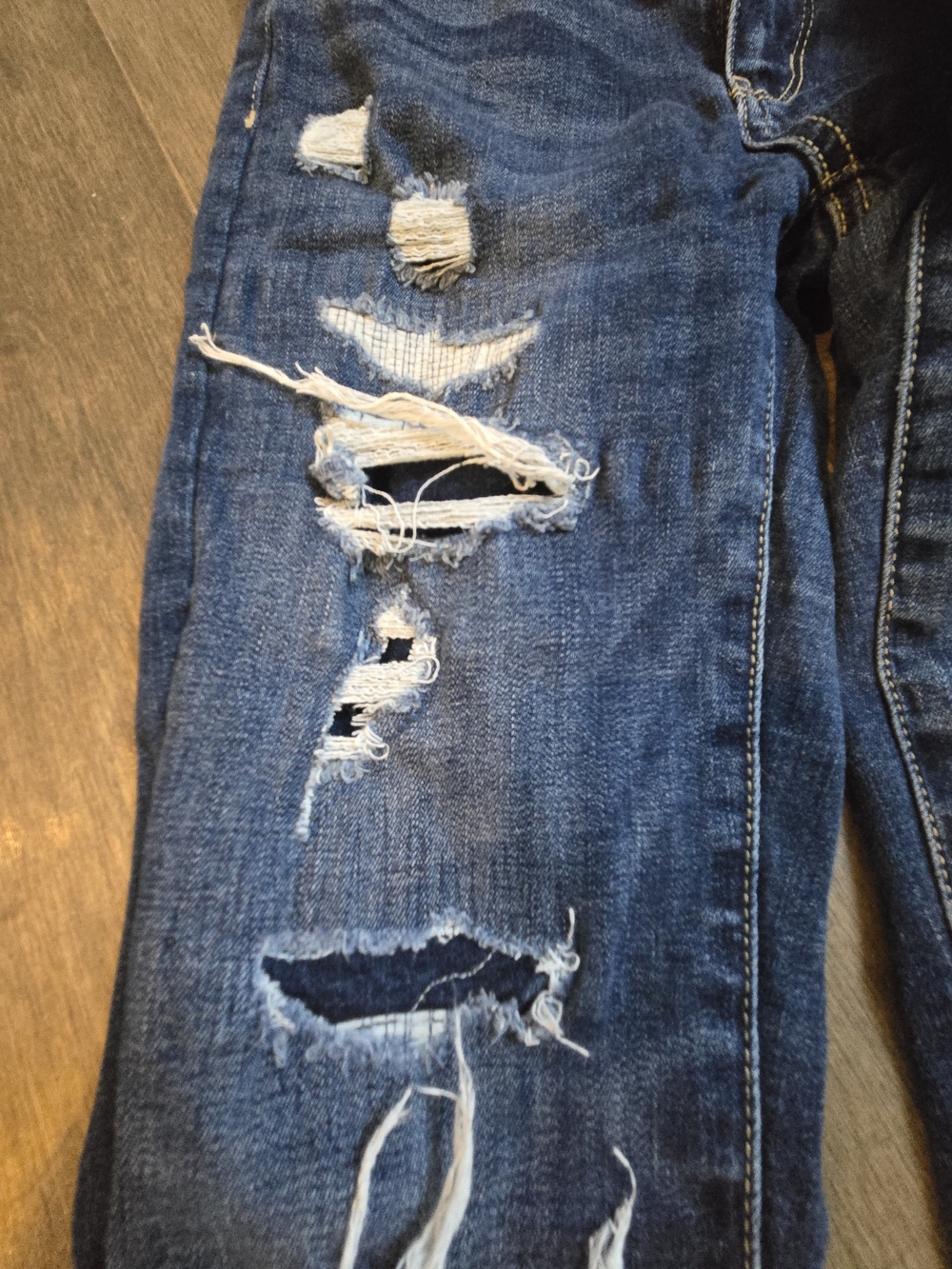American Eagle Outfitters Women's Distressed Skinny Jeans - Dark Blue - Picture 2 of 5